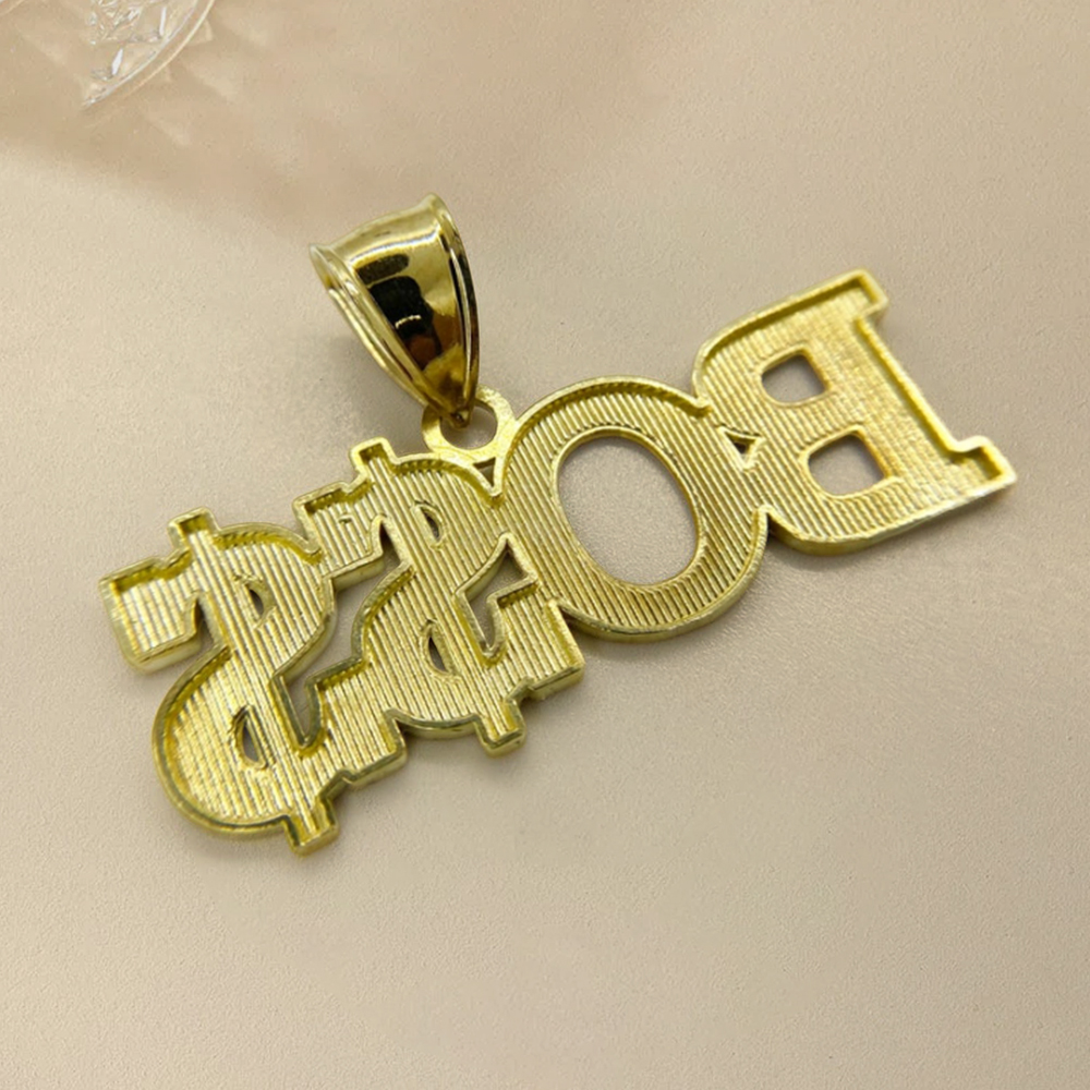 Gold Boss Word Charm Pendant Gold Plated Necklace