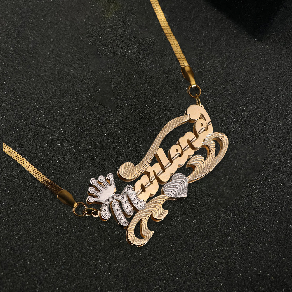Crown Double Layer Two Tone Custom Name Necklace