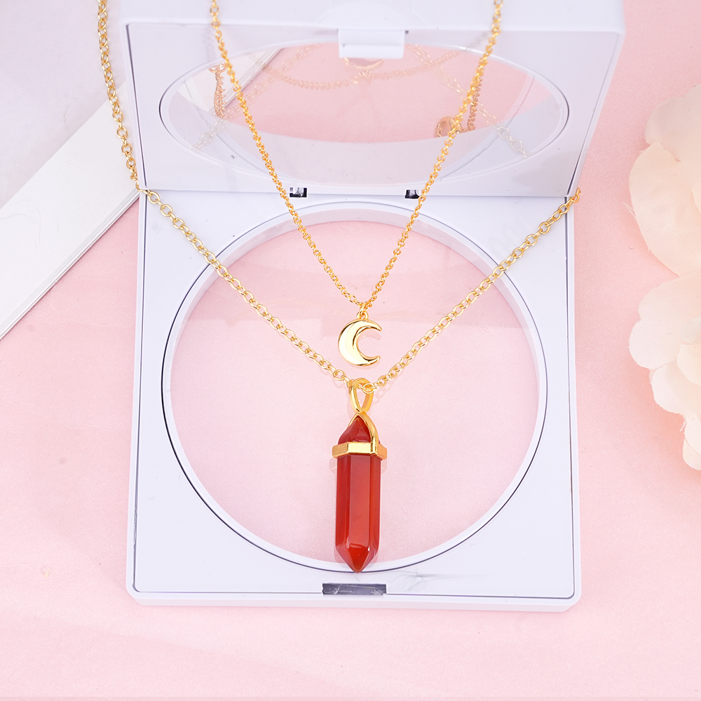 Stylish Layered Crystal Pendant and Moon Necklace