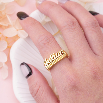 Personalized Custom Gold Plated Underline Names Ring Mens Ring