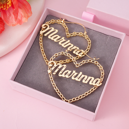 Rolex Style Hoops Nugget Love Heart Personalized Name Hoop Earrings