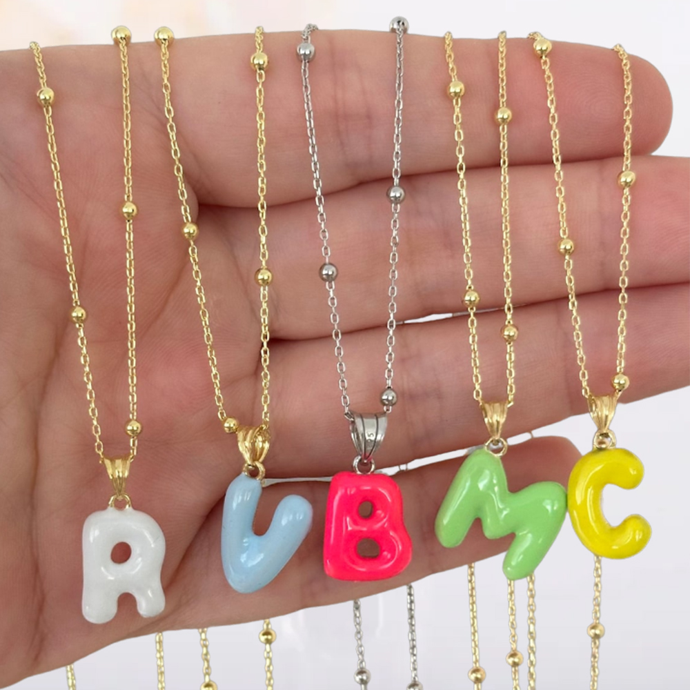 Personalized Custom Puff Bubble Initial Necklace