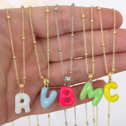 Personalized Custom Puff Bubble Initial Necklace
