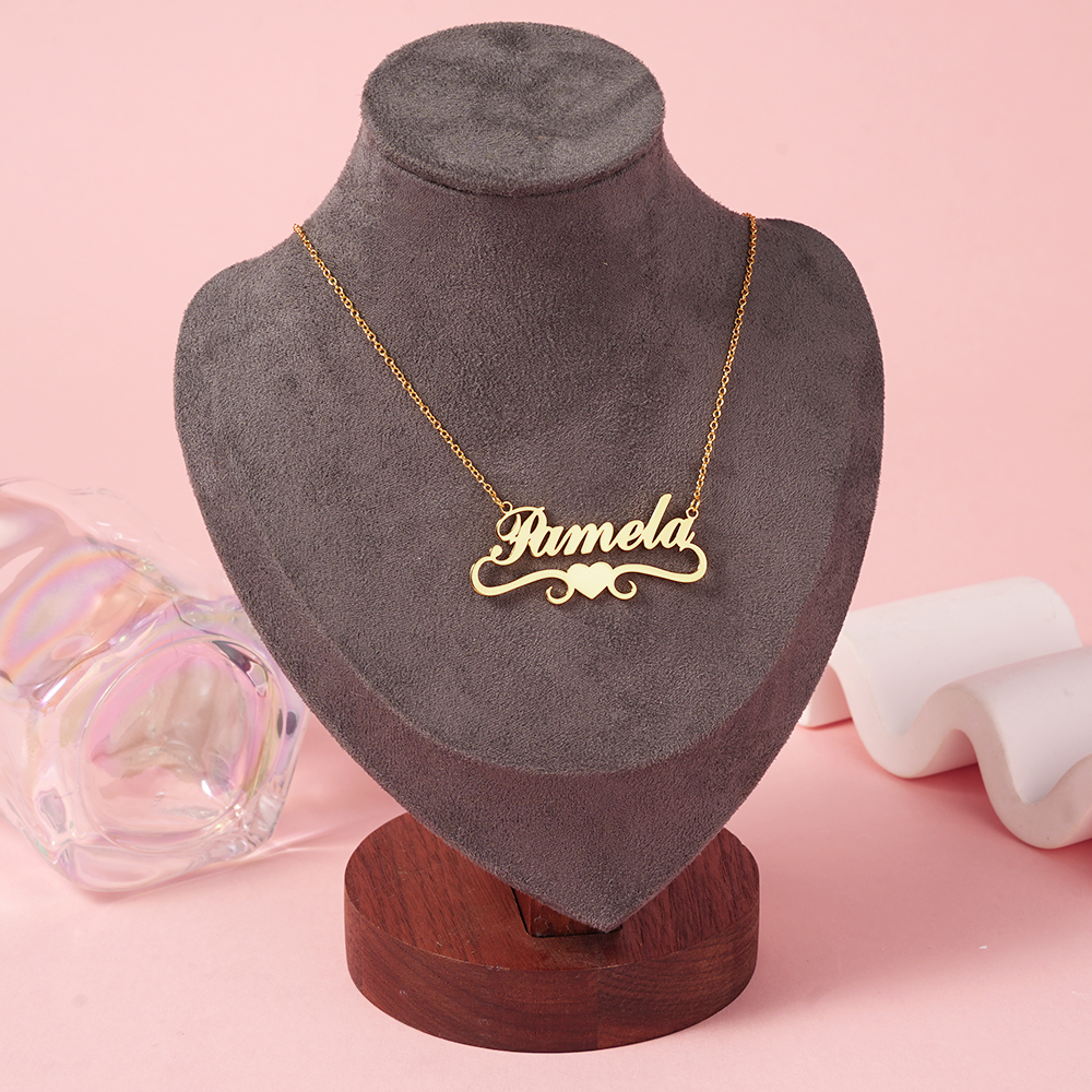 Heart Name Necklace Personalized Custom Gold Plated Mother Gift