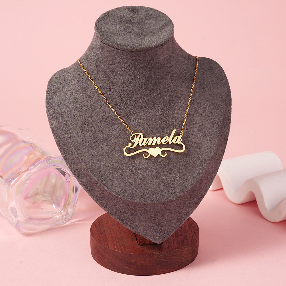 Heart Name Necklace Personalized Custom Gold Plated Mother Gift