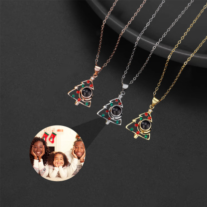 Custom Hollow Christmas Tree Pendant Necklace With Picture Inside