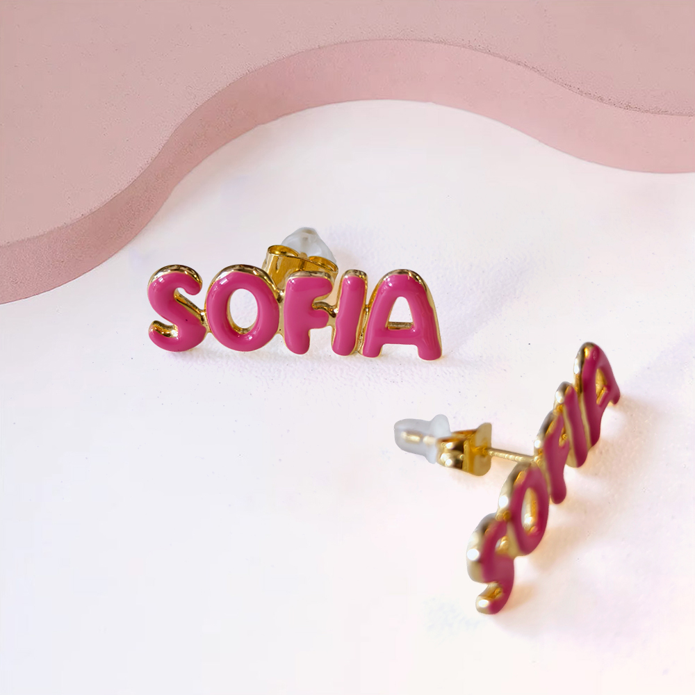 Personalized Enamel Name Earrings Custom Bubble Letter Earrings