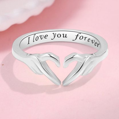 Heart Hand Hug Open Rings Custom Engraved Rings