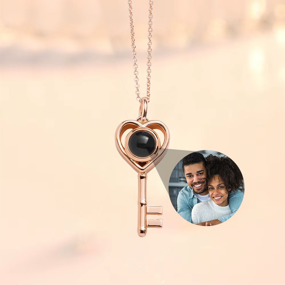 Personalized Heart Key Photo Projection Necklace