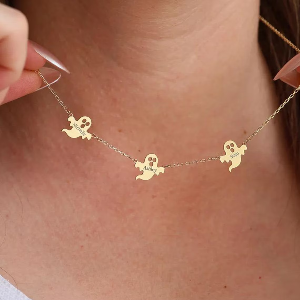 Halloween Ghost 1-4 Names Engraved Spooky Personalized Necklace