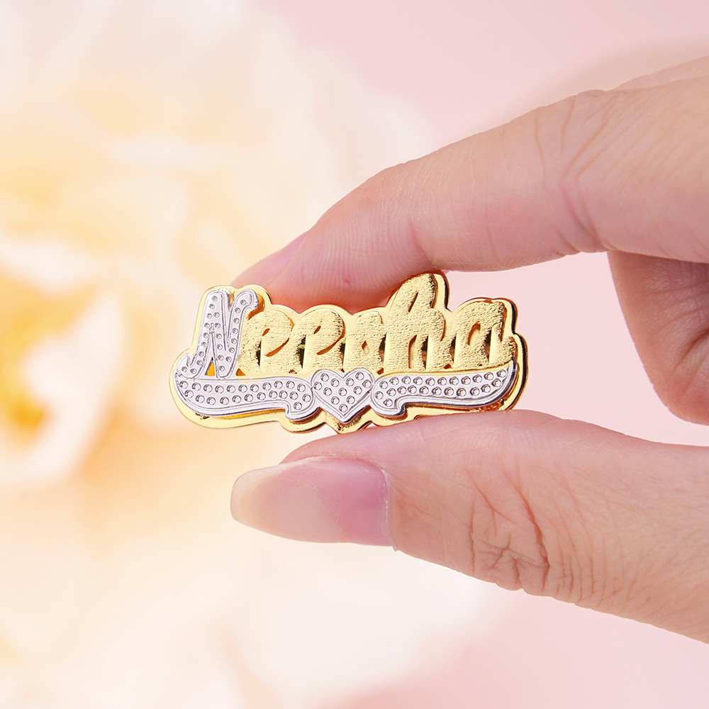 Double Plate Two Tone With Heart Personalized Custom Name Stud Earrings