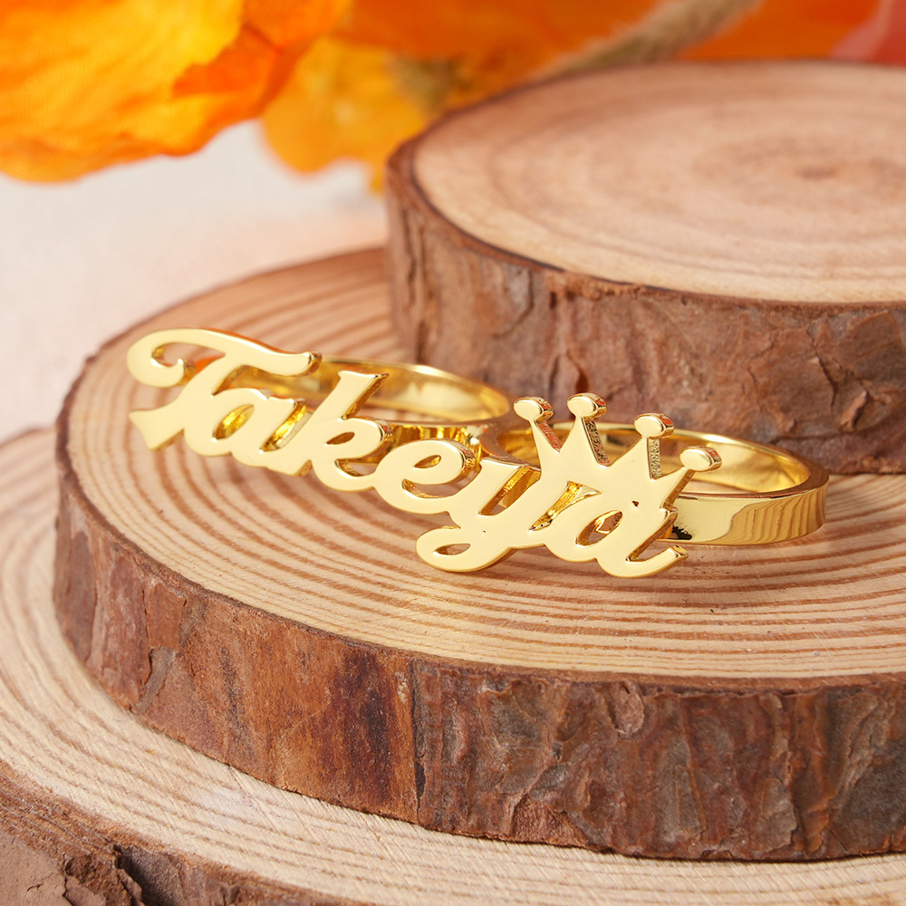 Crown Two Finger Name Ring Custom Name Ring