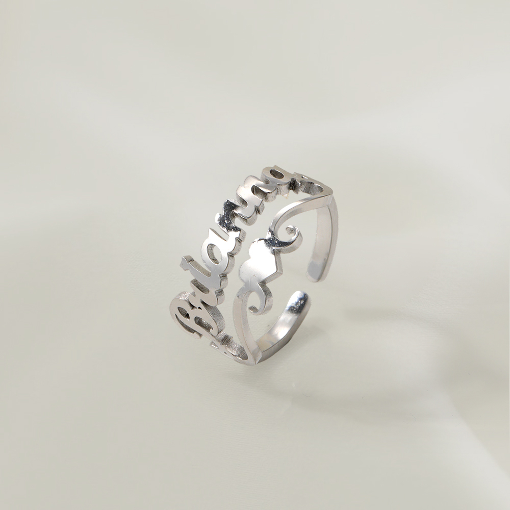 Custom Name Ring With Heart Bottom Personalized Gold Plated Ring