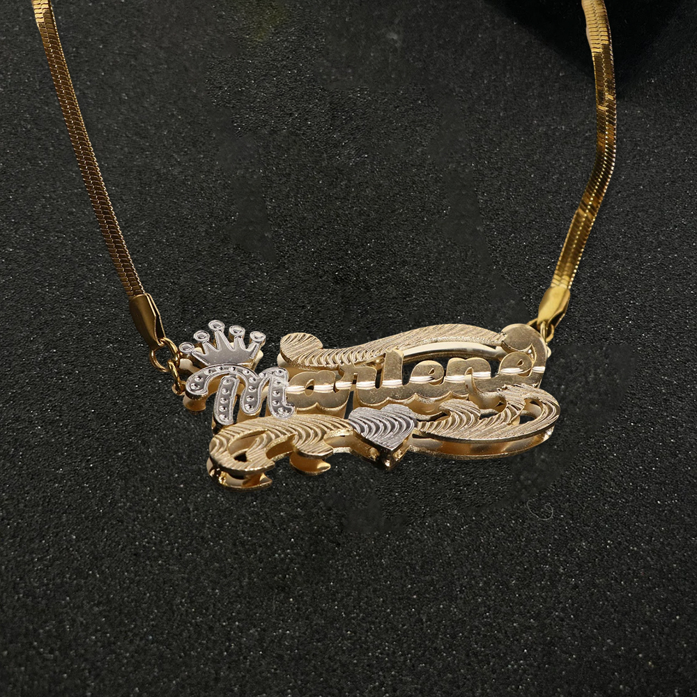 Crown Double Layer Two Tone Custom Name Necklace