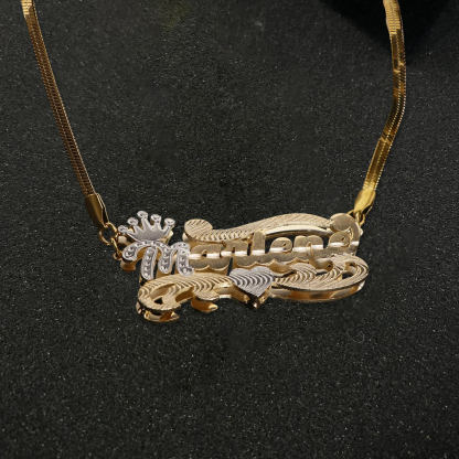 Crown Double Layer Two Tone Custom Name Necklace
