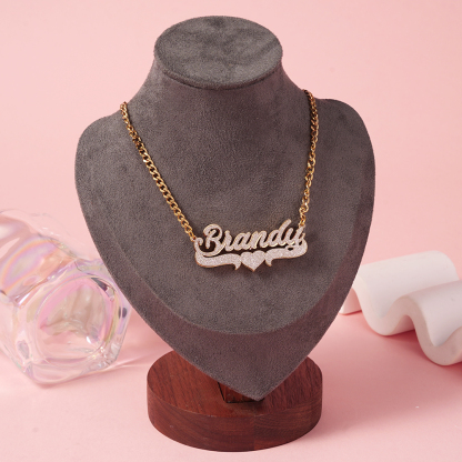 Shiny Heart Shape Stainless Steel Customized Double Layer Name Necklace 