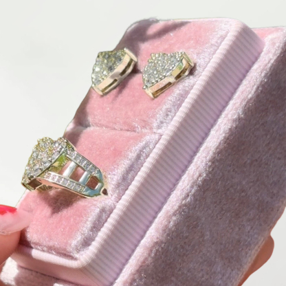 Heart Jewelry Set White Pink Zirconia Ring And Stud Earrings