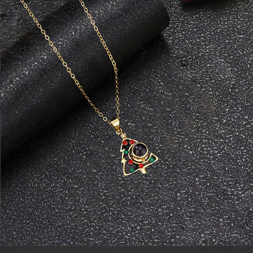 Custom Hollow Christmas Tree Pendant Necklace With Picture Inside