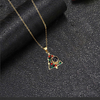 Custom Hollow Christmas Tree Pendant Necklace With Picture Inside