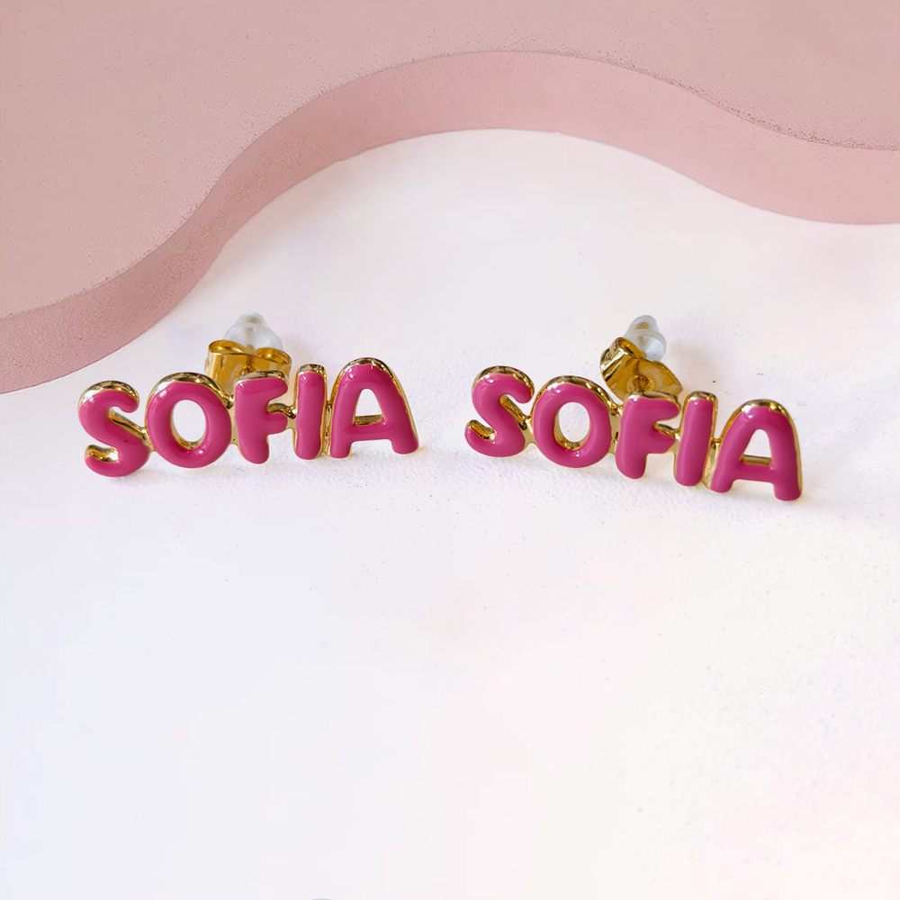 Personalized Enamel Name Earrings Custom Bubble Letter Earrings