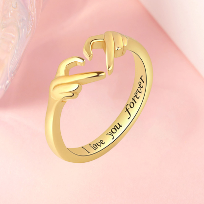 Heart Hand Hug Open Rings Custom Engraved Rings