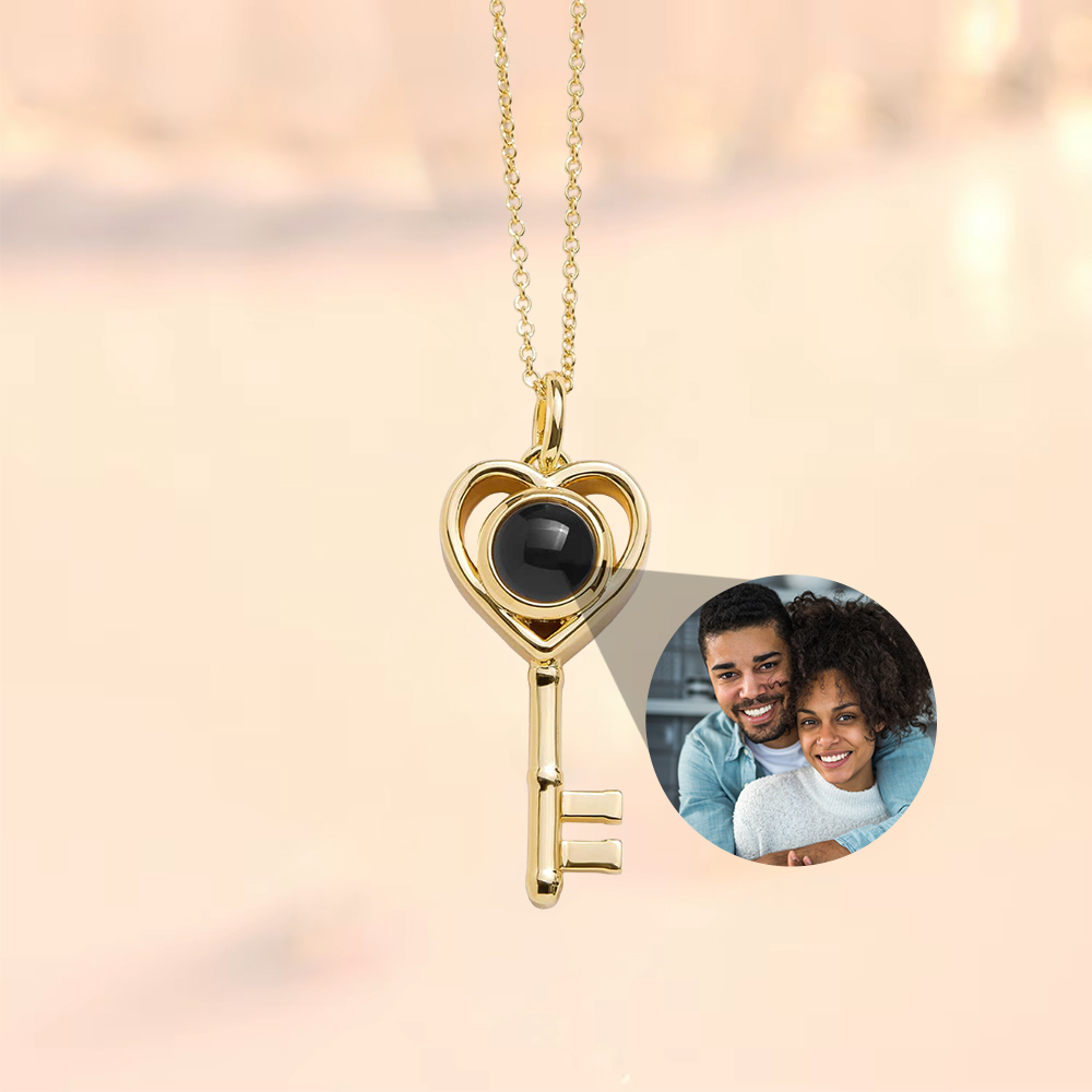 Personalized Heart Key Photo Projection Necklace