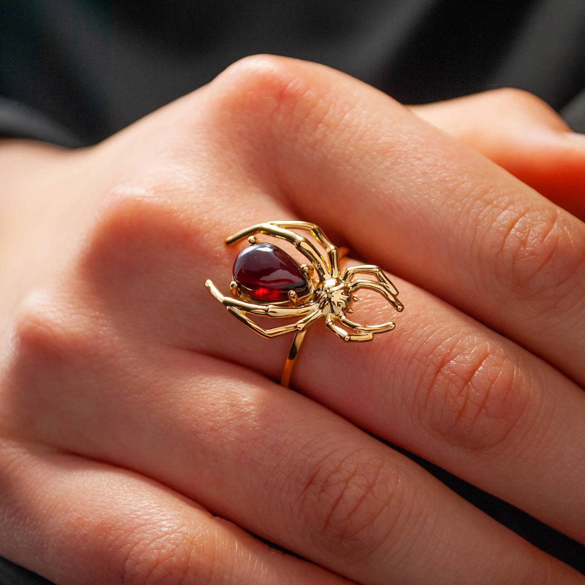 Custom Pear Birthstone Spider Gemstone Ring Halloween