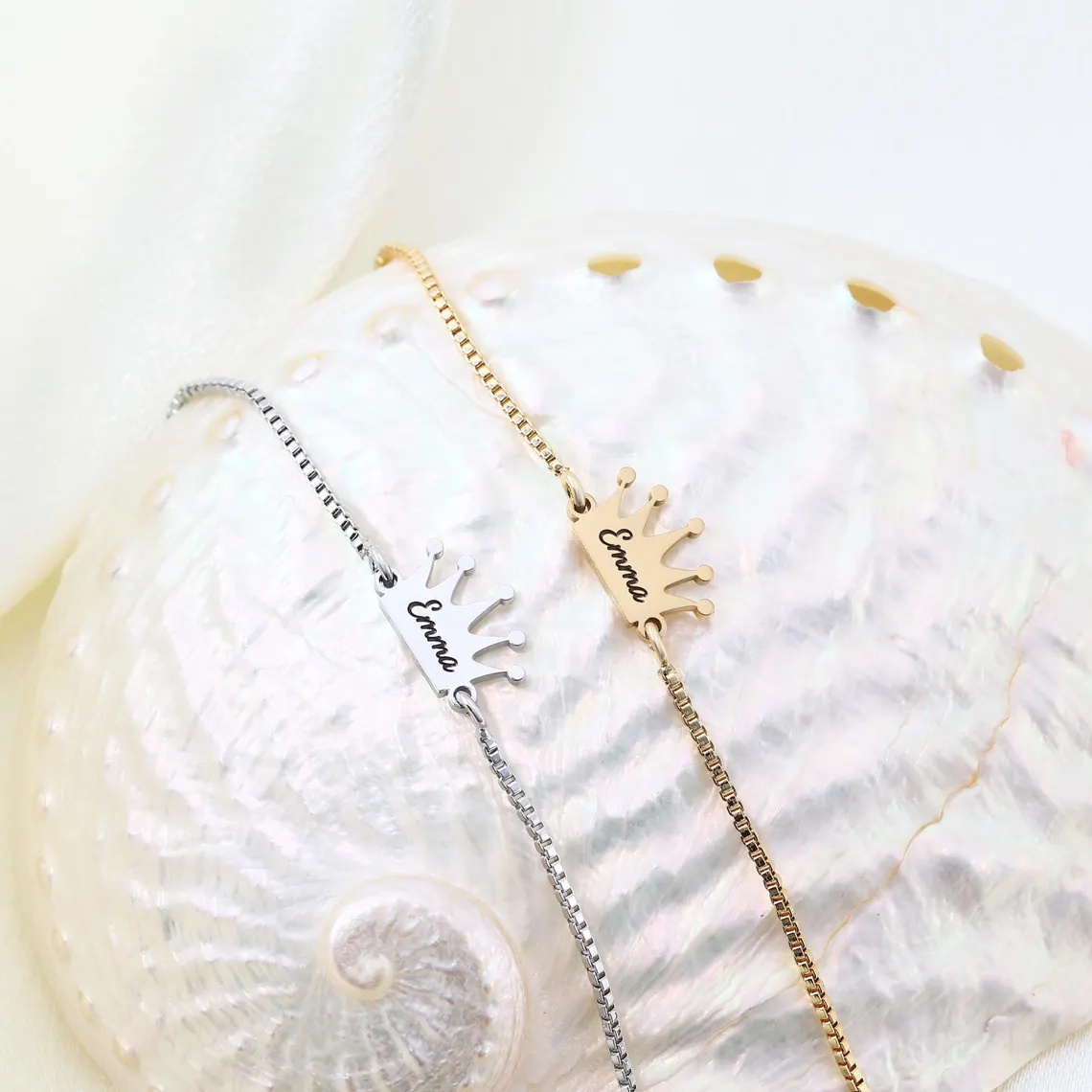 Box Chain Personalized Crown Engraved Name Bracelet Gift For Kids
