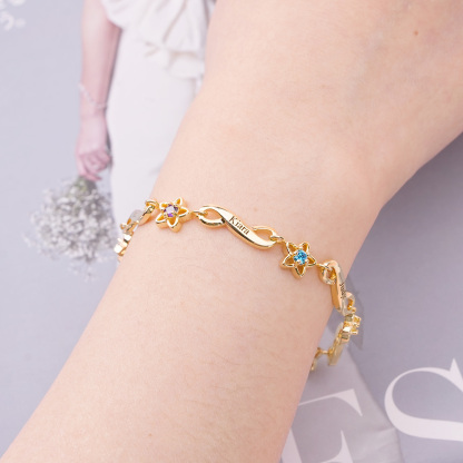 Custom Engraved Birthstone 2-6 Names Personalized Bracelet Family Gifts