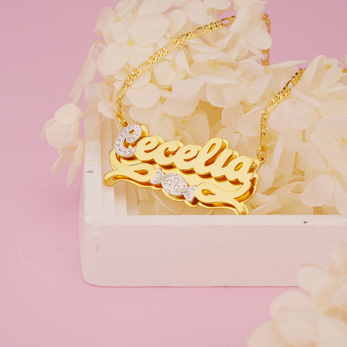 Double Layer Two Tone Candy Nameplate Personalized Custom Name Necklac