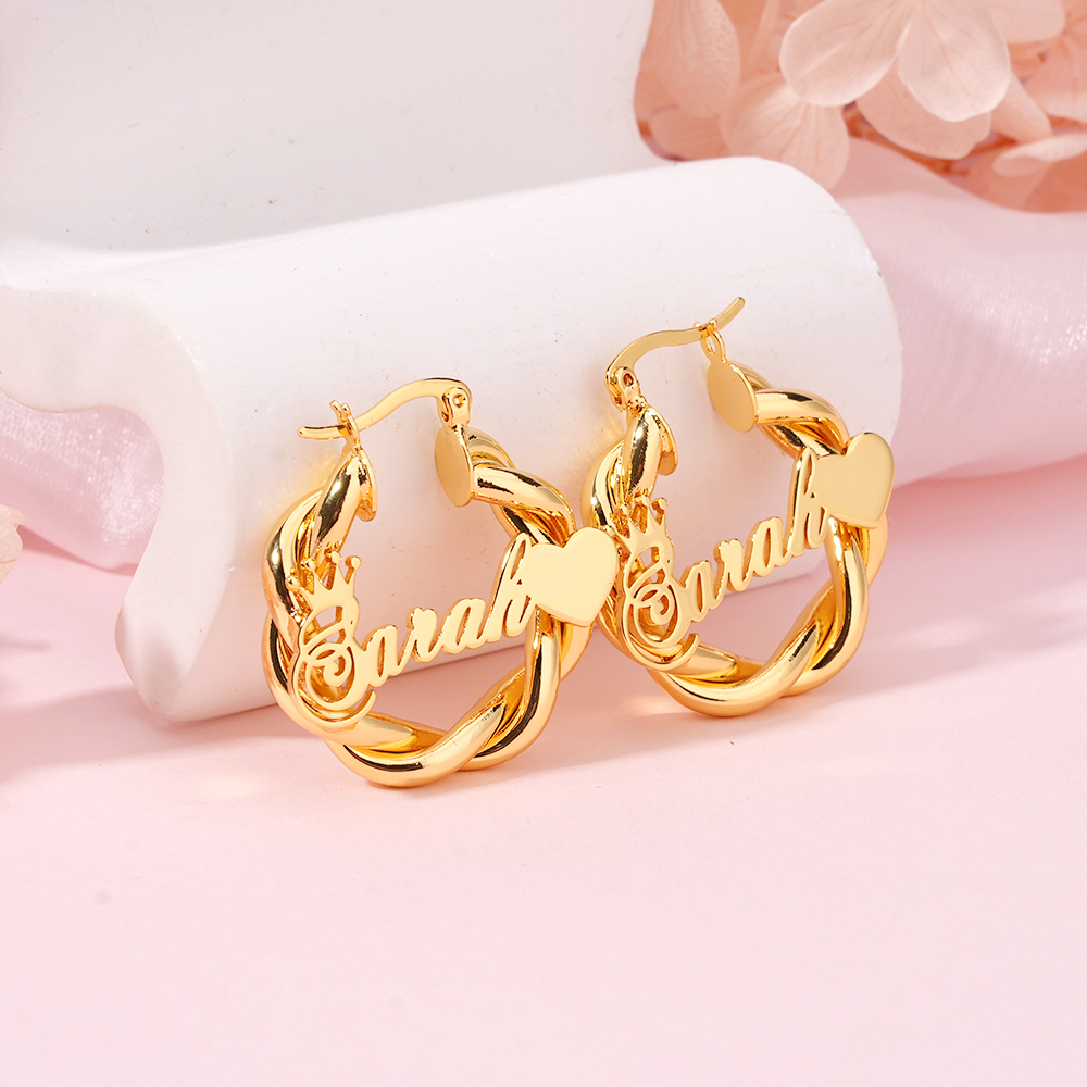 22mm Crown Mini Twist Hoop Earrings Personalized Name Earrings