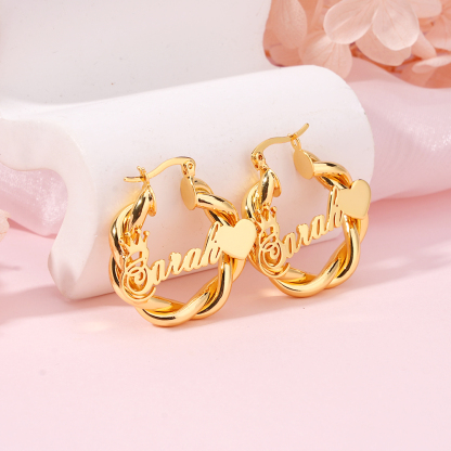 22mm Crown Mini Twist Hoop Earrings Personalized Name Earrings Custom Gold Plated