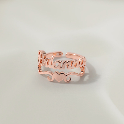 Custom Name Ring With Heart Bottom Personalized Gold Plated Ring