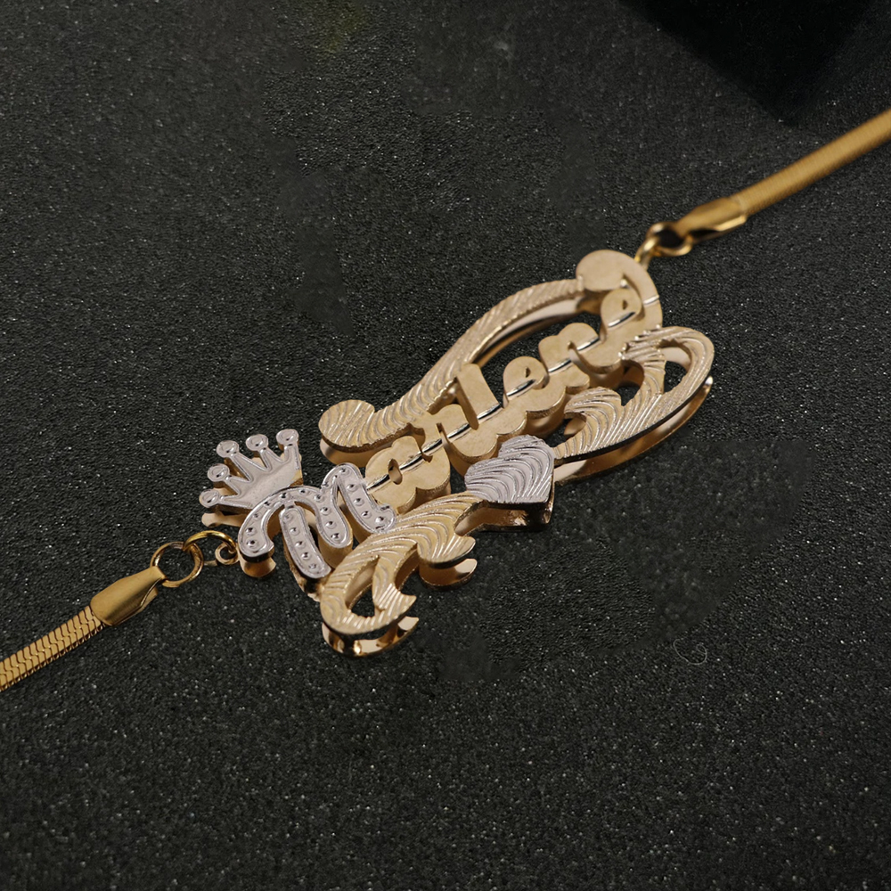 Crown Double Layer Two Tone Custom Name Necklace