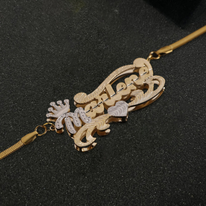 Crown Double Layer Two Tone Custom Name Necklace