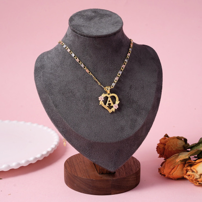 Rose Heart Charm Pendant Custom Initial Necklace