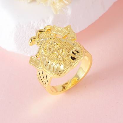 Diamond Cut Money Bag Luck Ring Custom Engraved Ring