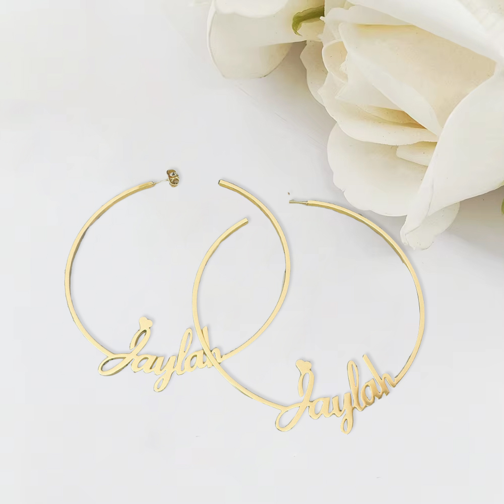 Heart Font Hoop Name Earring