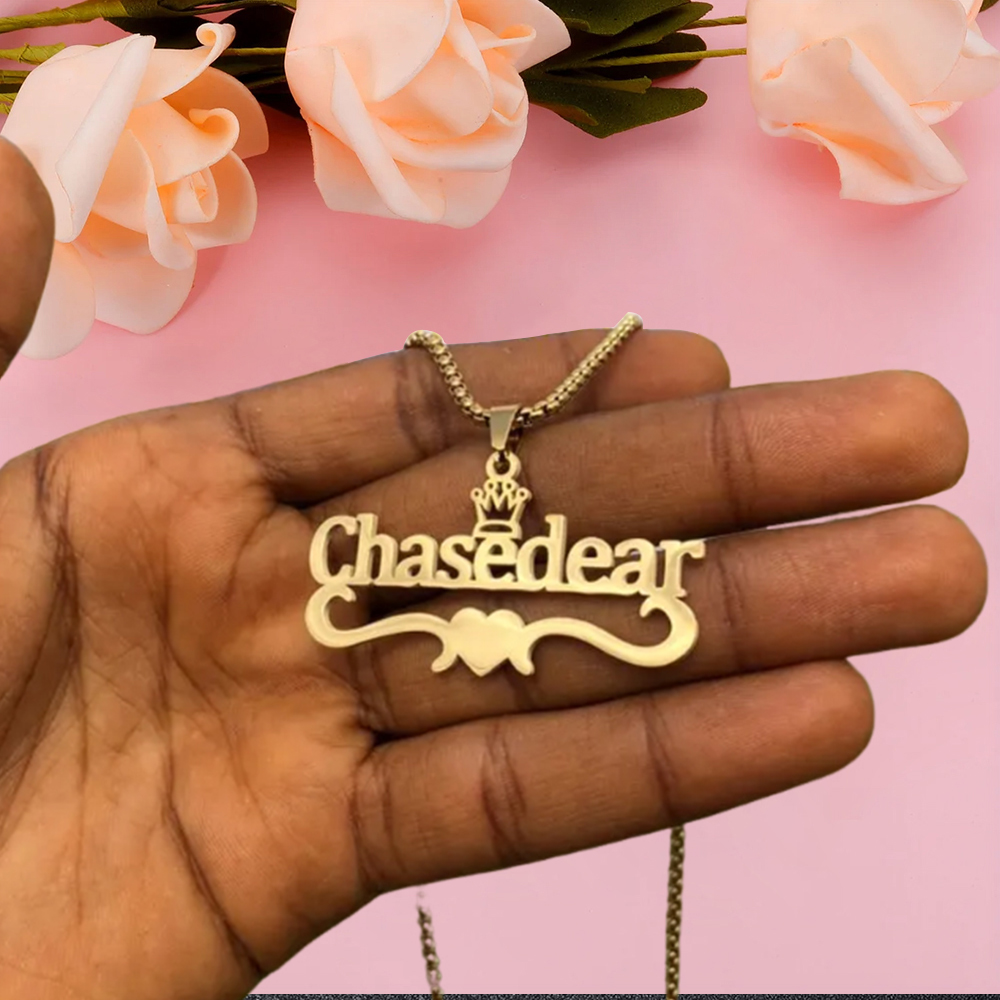 Personalized Heart Crown Box Chain Name Necklace