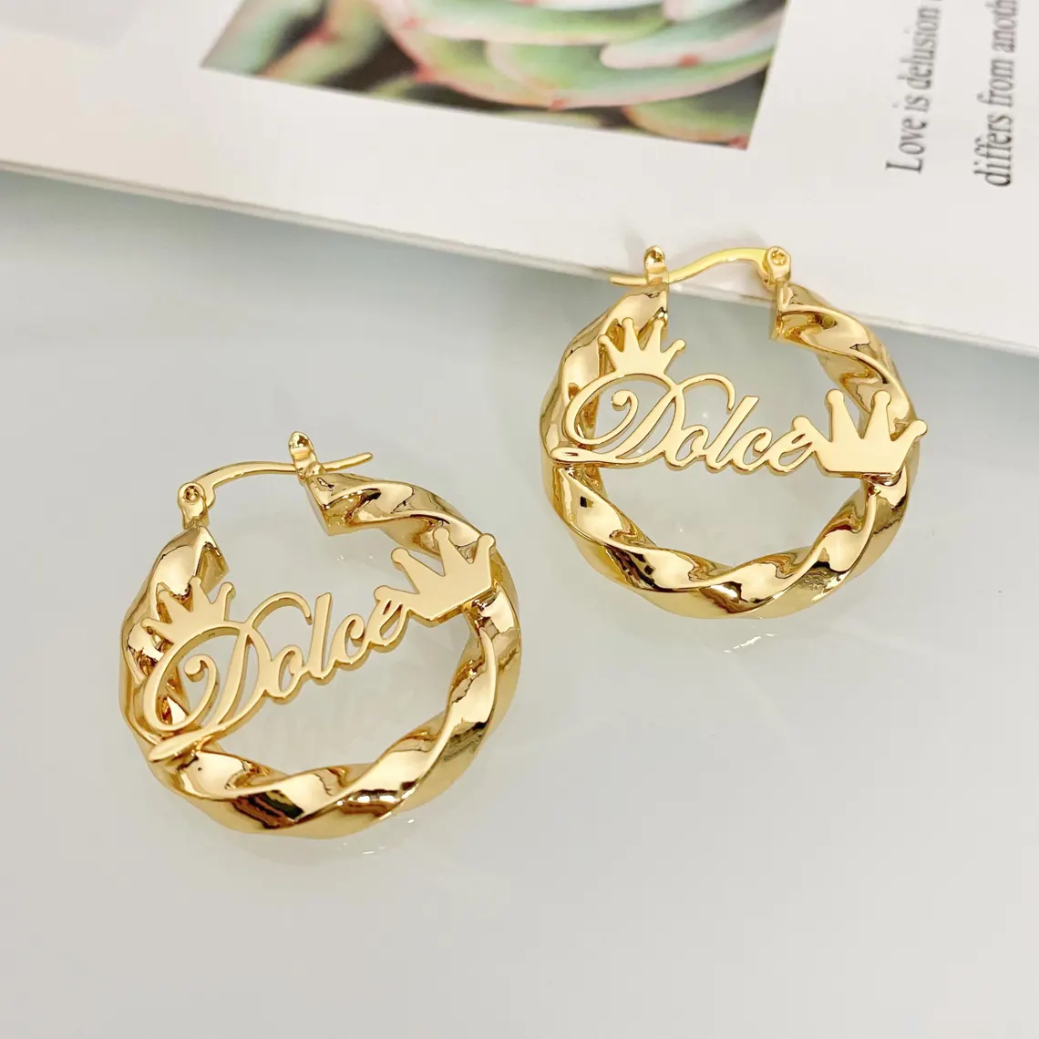 Crown Name Jewerlry Set Custom Double Layer Name Necklace And Name Earrings