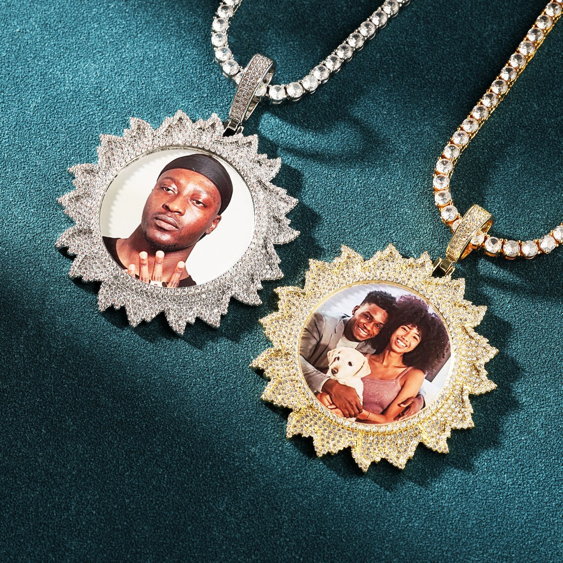 Tennis Chain Sunflower Custom Zircon Photo Necklace