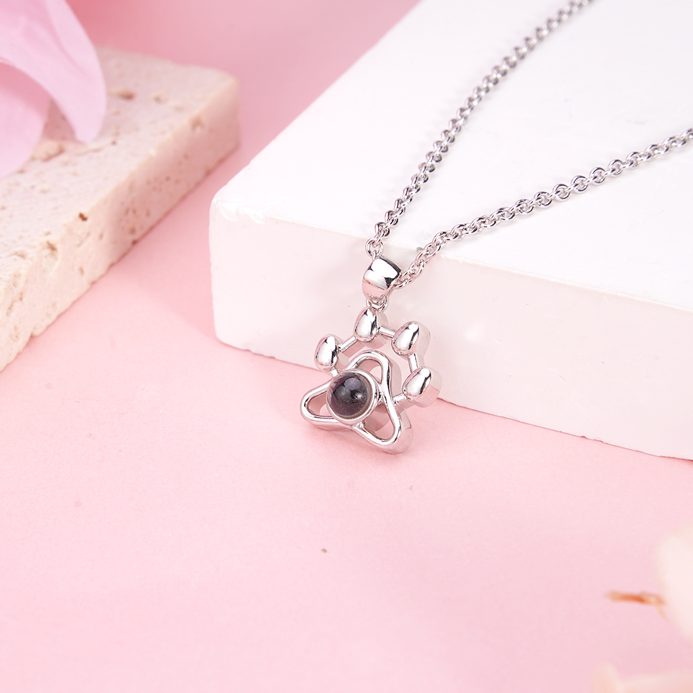 Pet Paw Pendant Personalized Custom Color Photo Projection Necklace