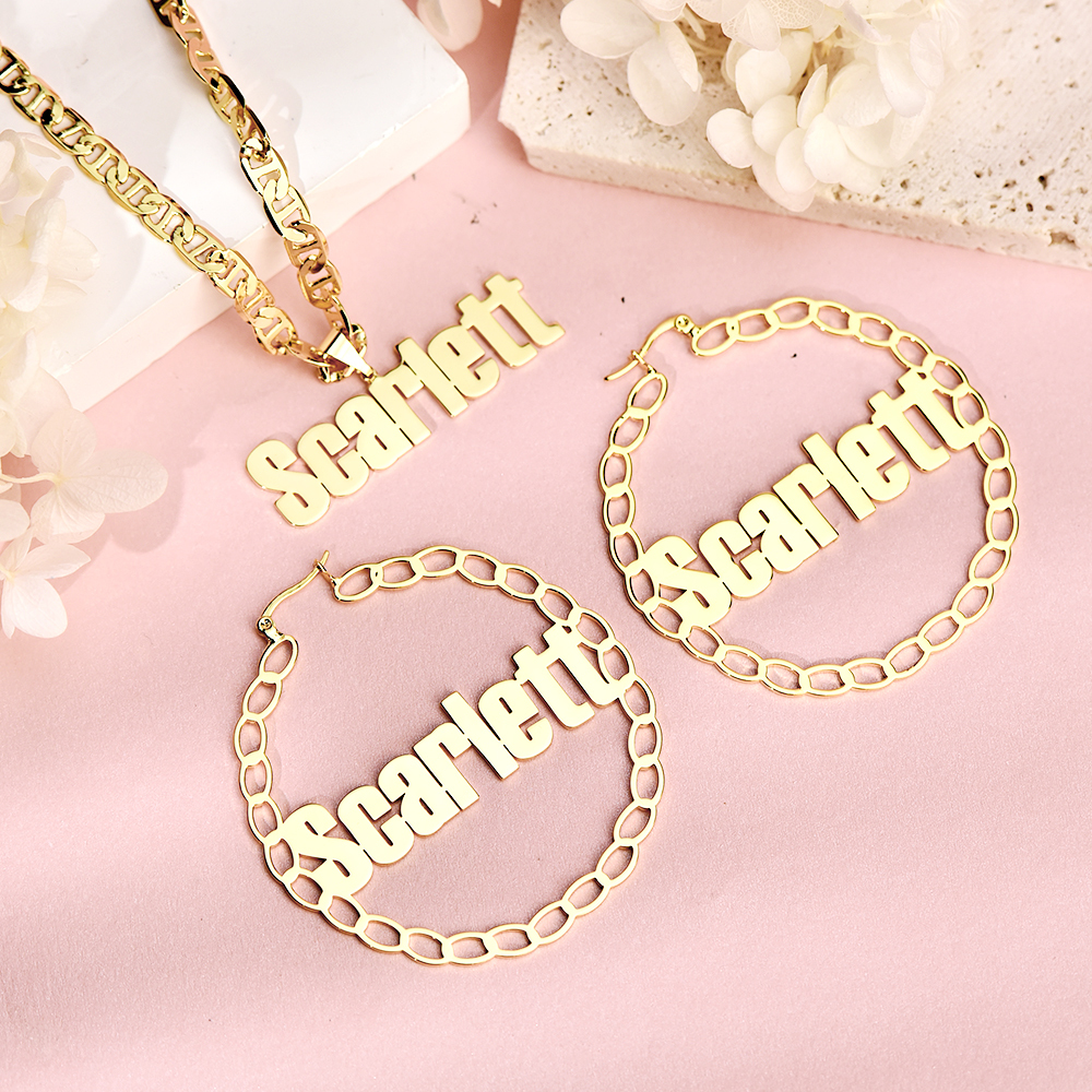 Mariner Chain Personalized Jewelry Set 2pcs Name Necklace And Name Earrings
