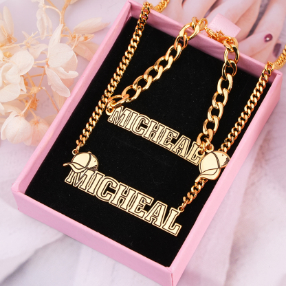 Custom Peaked Cap Name Necklace And Name Bracelet For Kids Boys Set