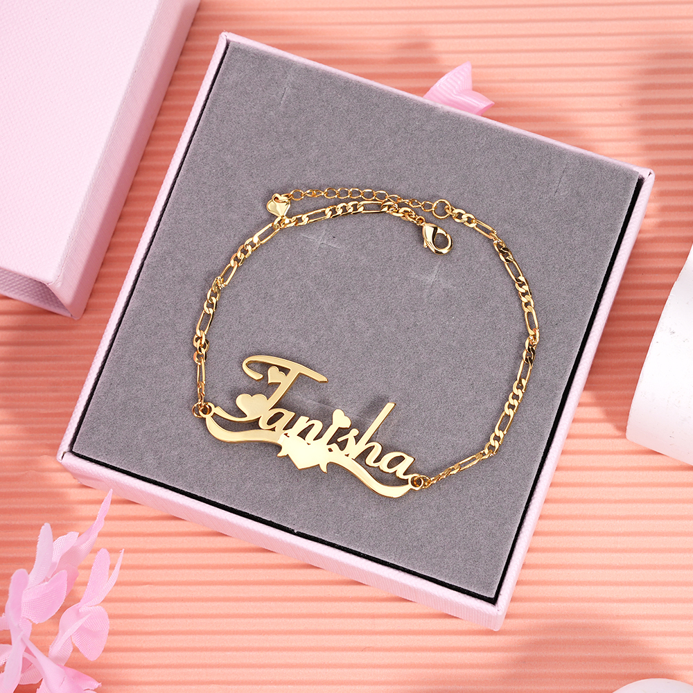 Cuban Chain Personalized Custom Heart Name Bracelet