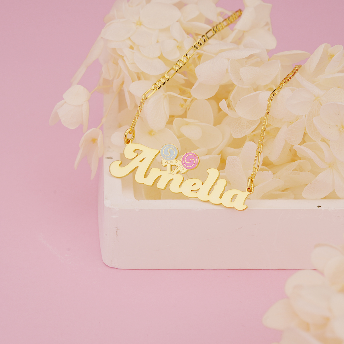 Cute lollipop Personalized Gold Plated Enamel Name Necklace For Girls