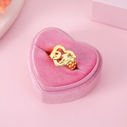 Rolex Style Gold Plated Heart With Letter Personalized Initial Ring