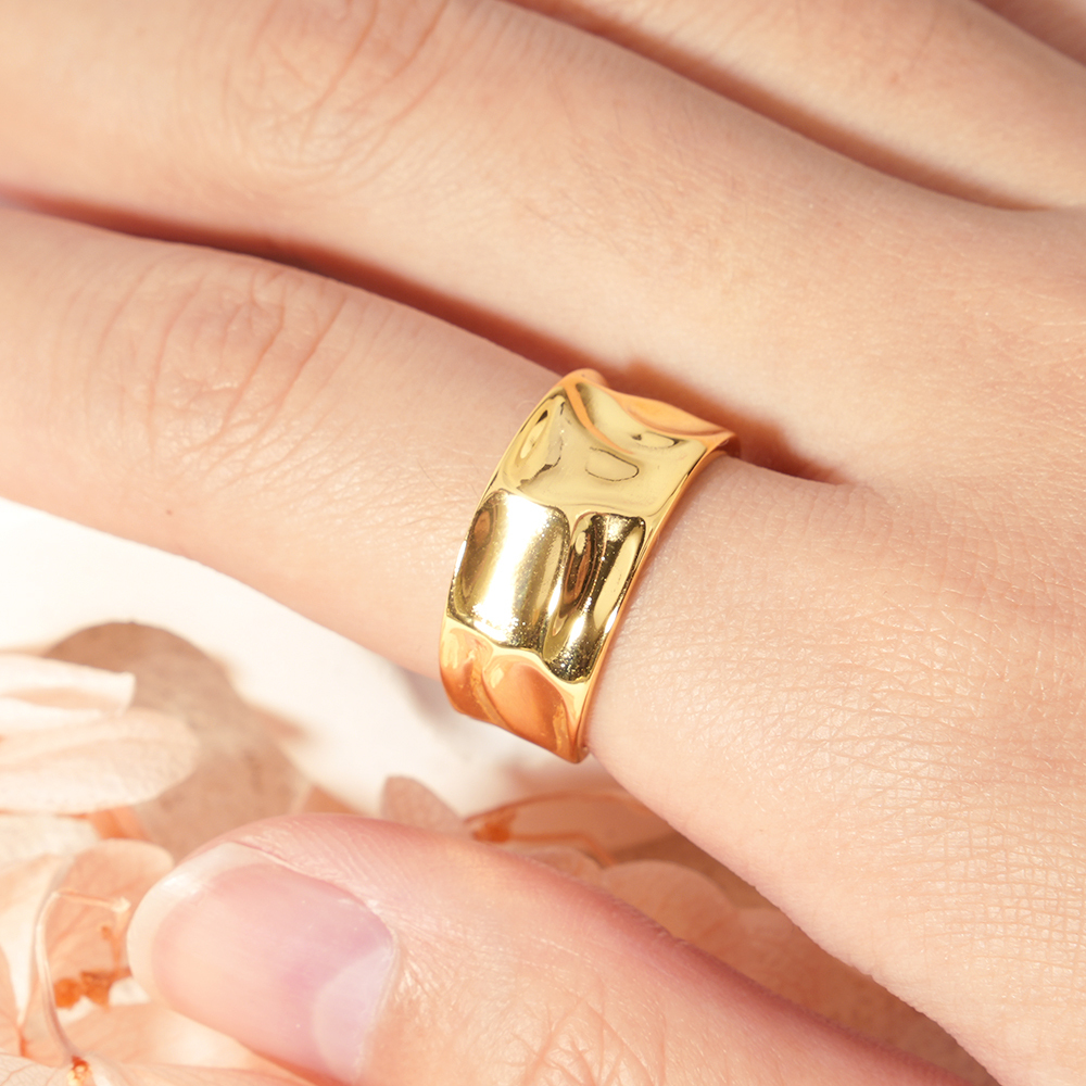 Hammered Adjustable Open Ring Gold Plated Dainty Chunky Ring