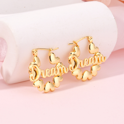 Gold Plated Earrings Custom Name Heart Hoop Earrings