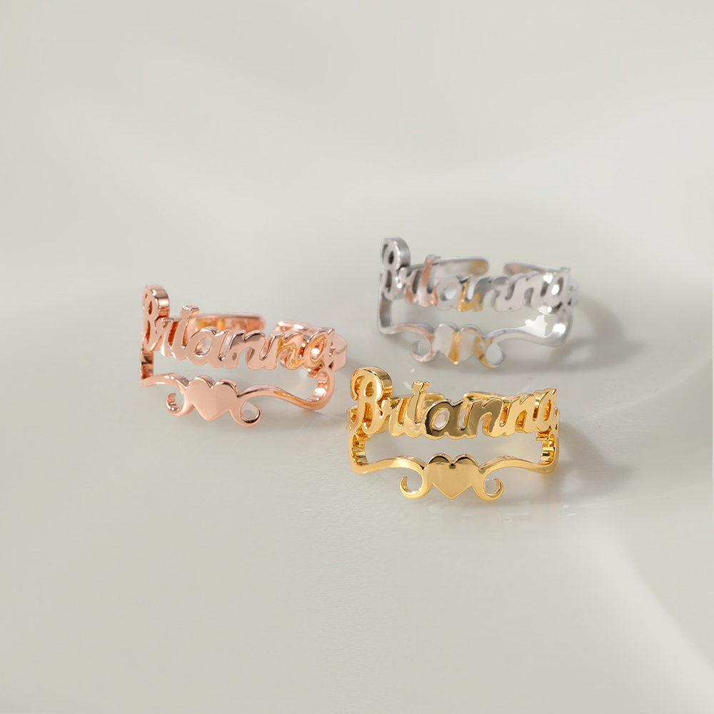 Custom Name Ring With Heart Bottom Personalized Gold Plated Ring